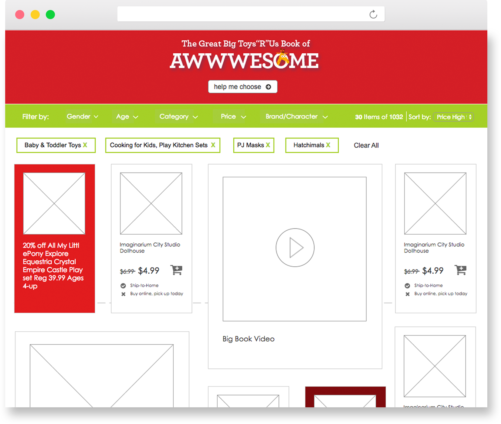 Big Book Toy Finder Wireframe