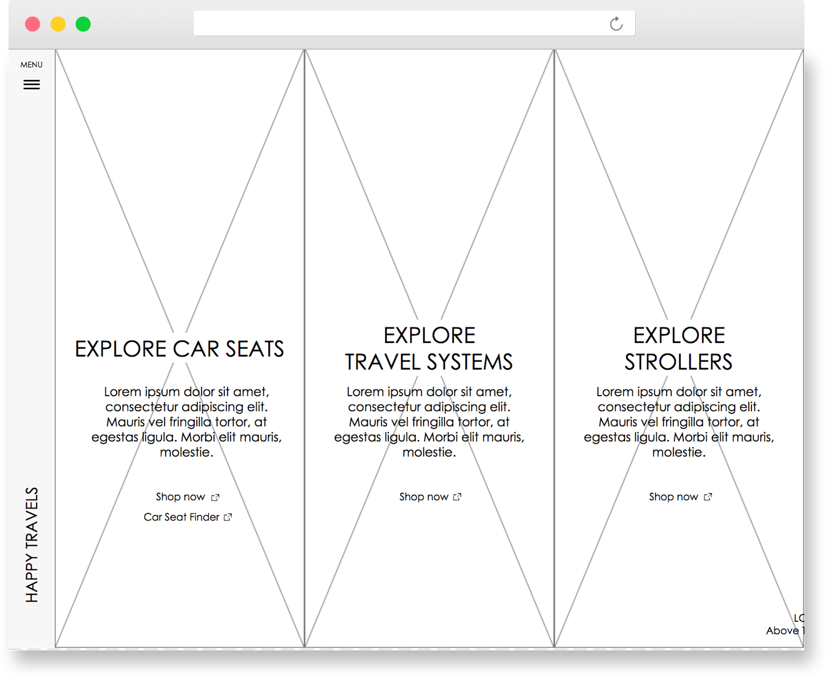 Happy Travels wireframe desktop